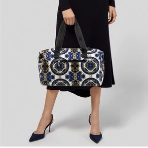 Alice + Olivia Blue & Black Regal Romance Weekender Tote Duffle Overnight Bag